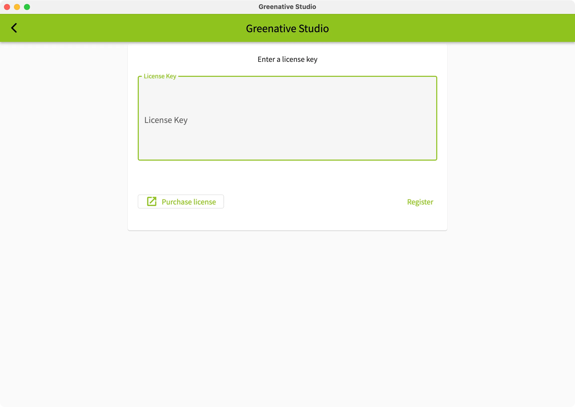 license screen